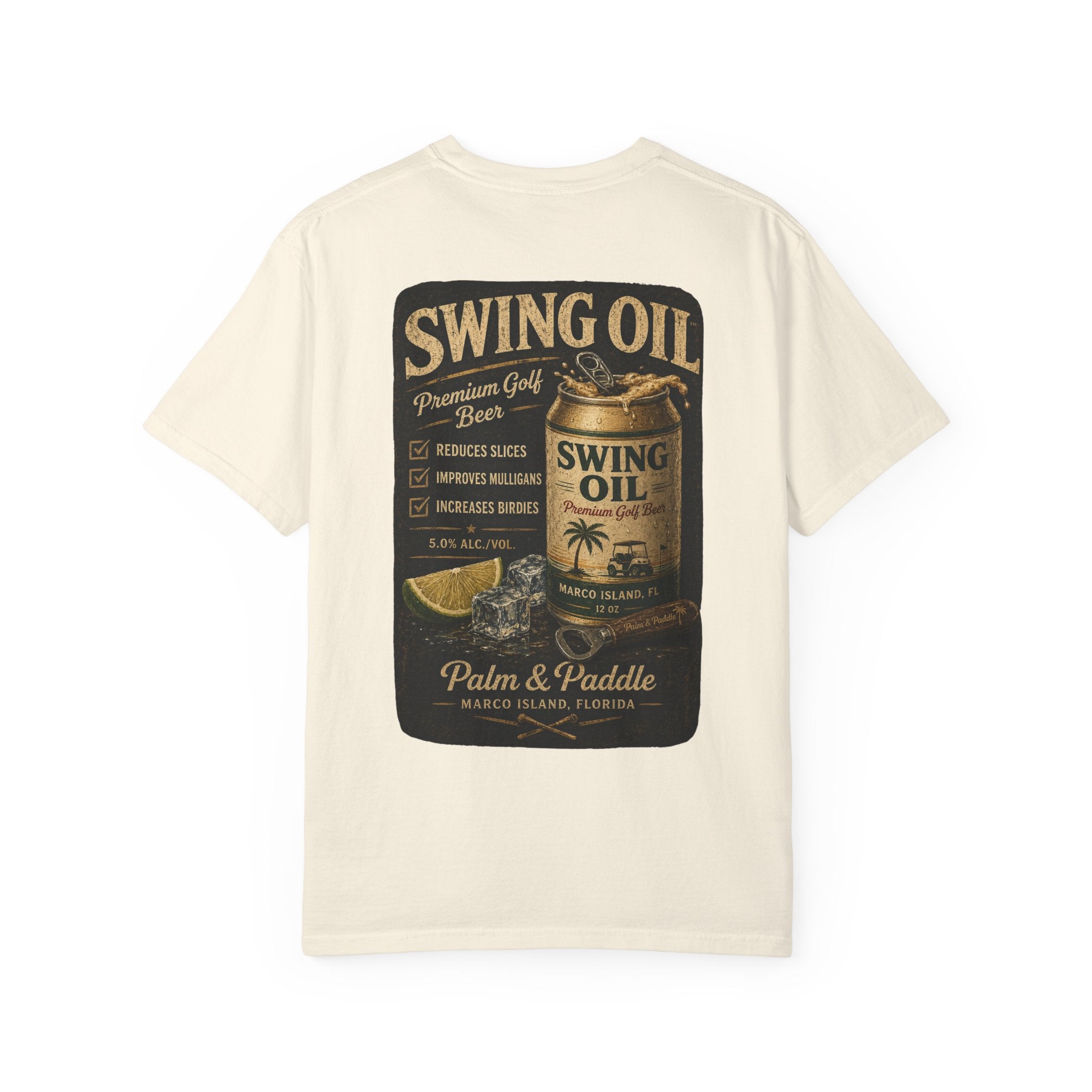 Swing Oil Vintage Graphic T-Shirt — Palm & Paddle Retro Beach Beer Design