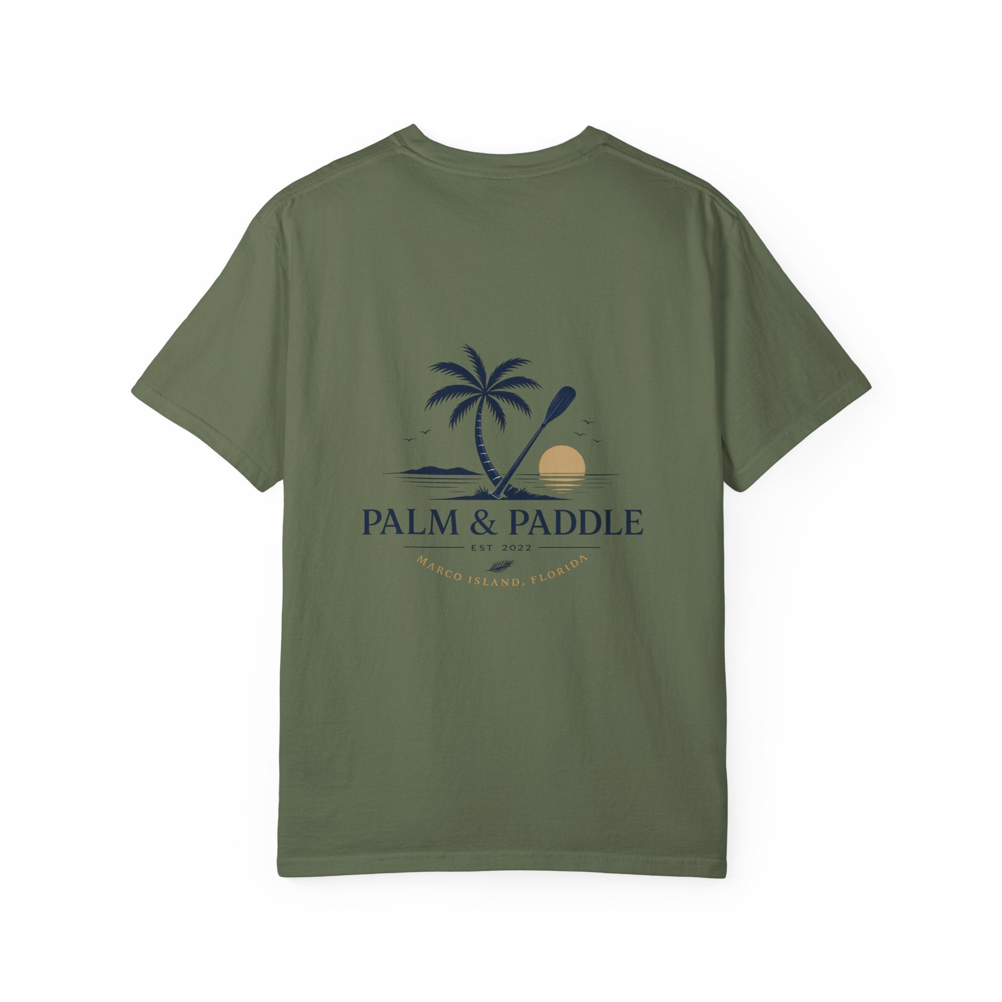 Palm & Paddle logo T-Shirt | Palm tree paddleboard beach design