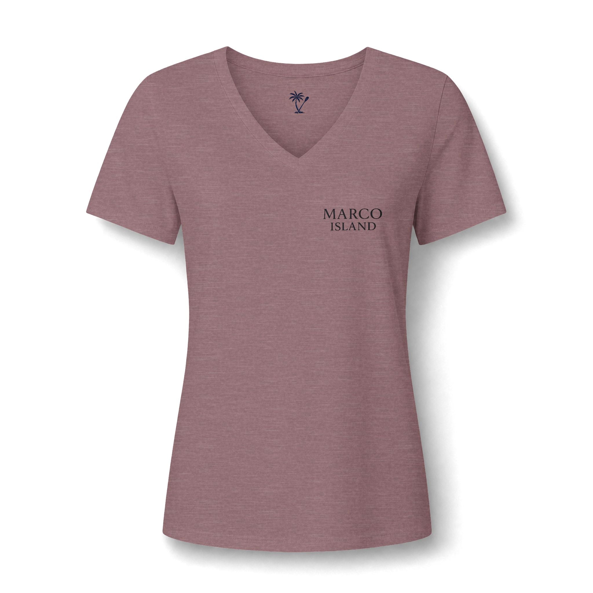 Women's V-Neck Tee — Marco Island Palm & Paddle Graphic