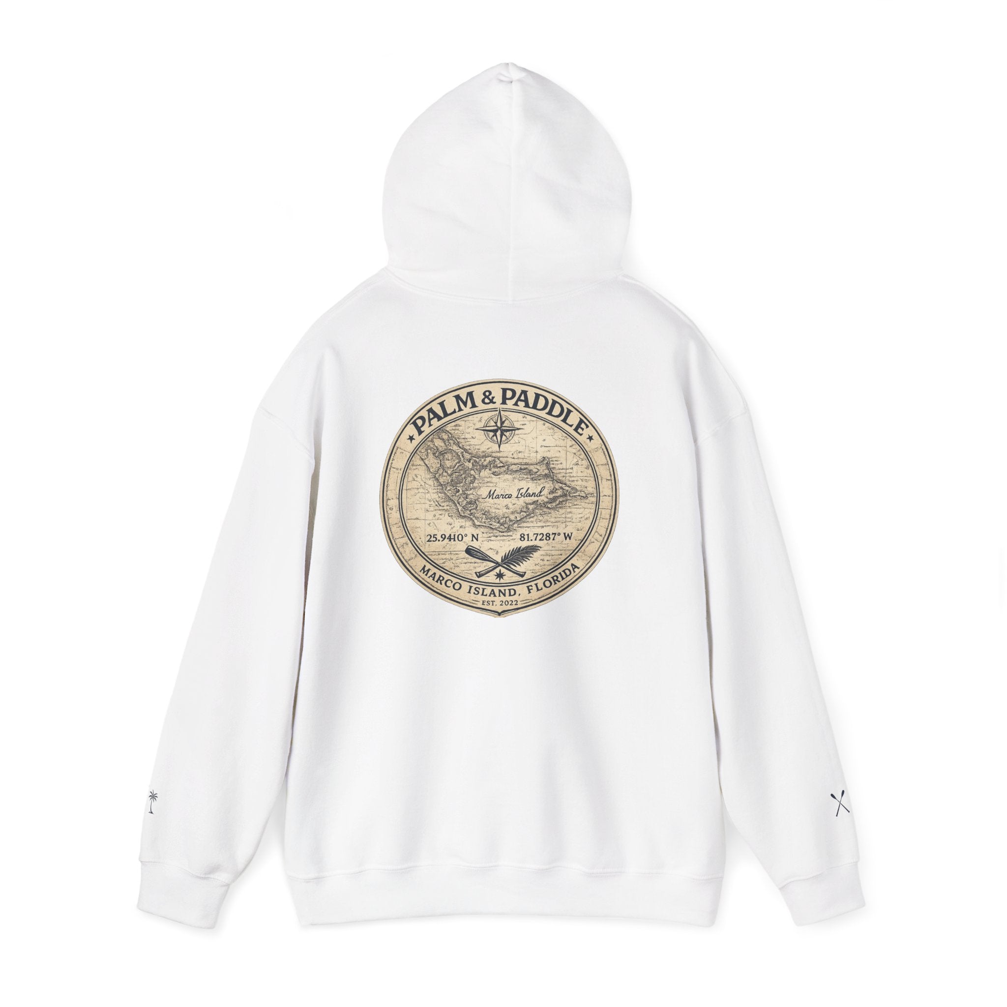 Hoodie — Vintage Palm Paddle Marco Island Map Logo