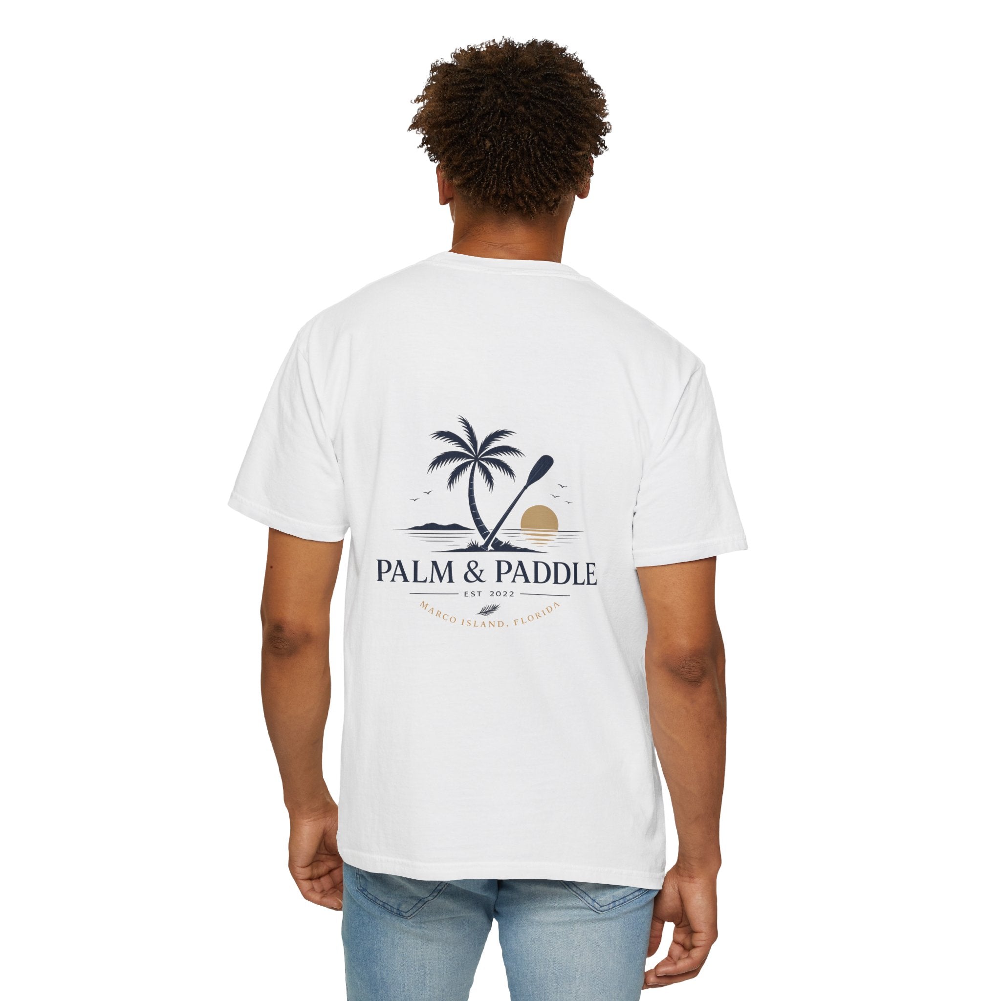 Palm & Paddle logo T-Shirt | Palm tree paddleboard beach design