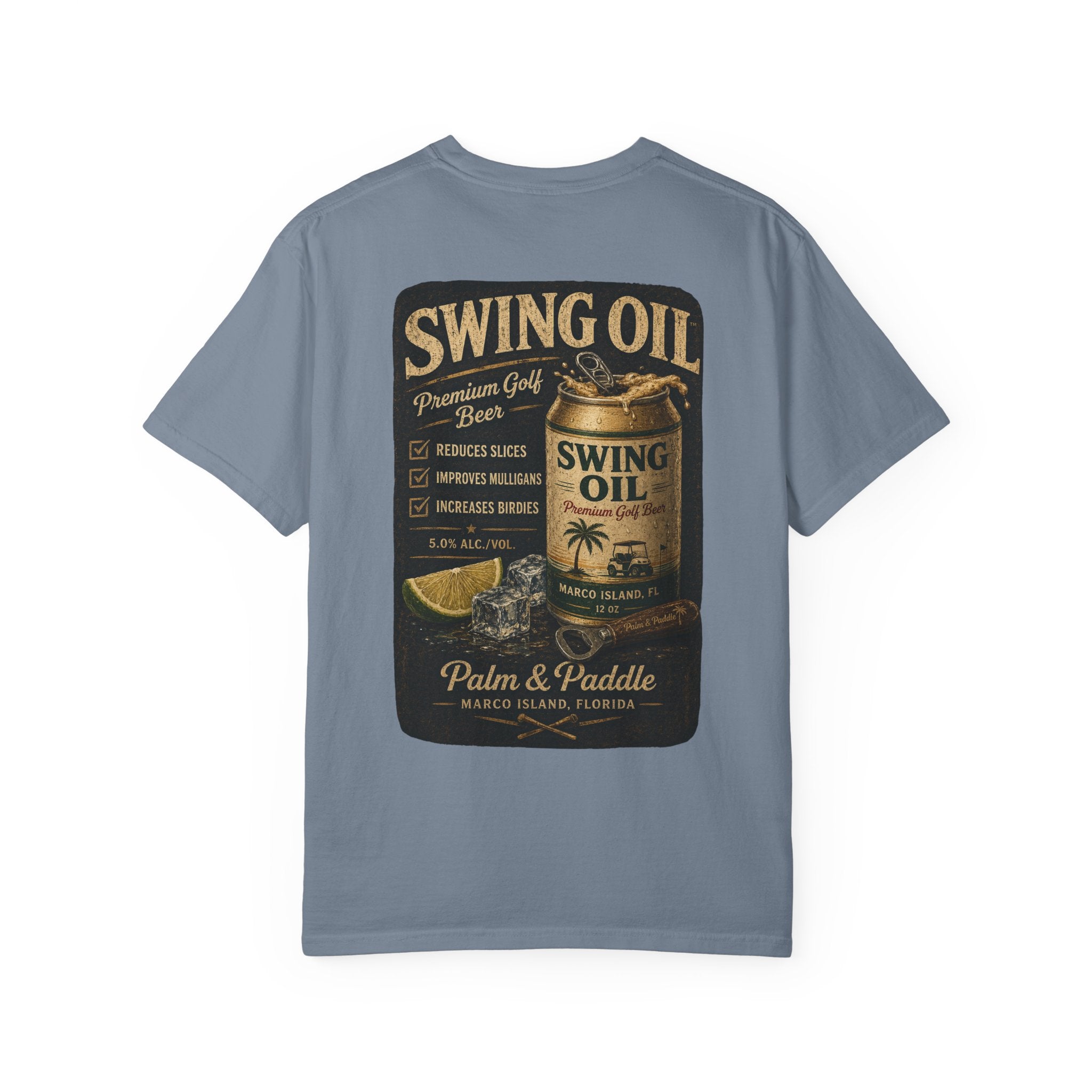 Swing Oil Vintage Graphic T-Shirt — Palm & Paddle Retro Beach Beer Design