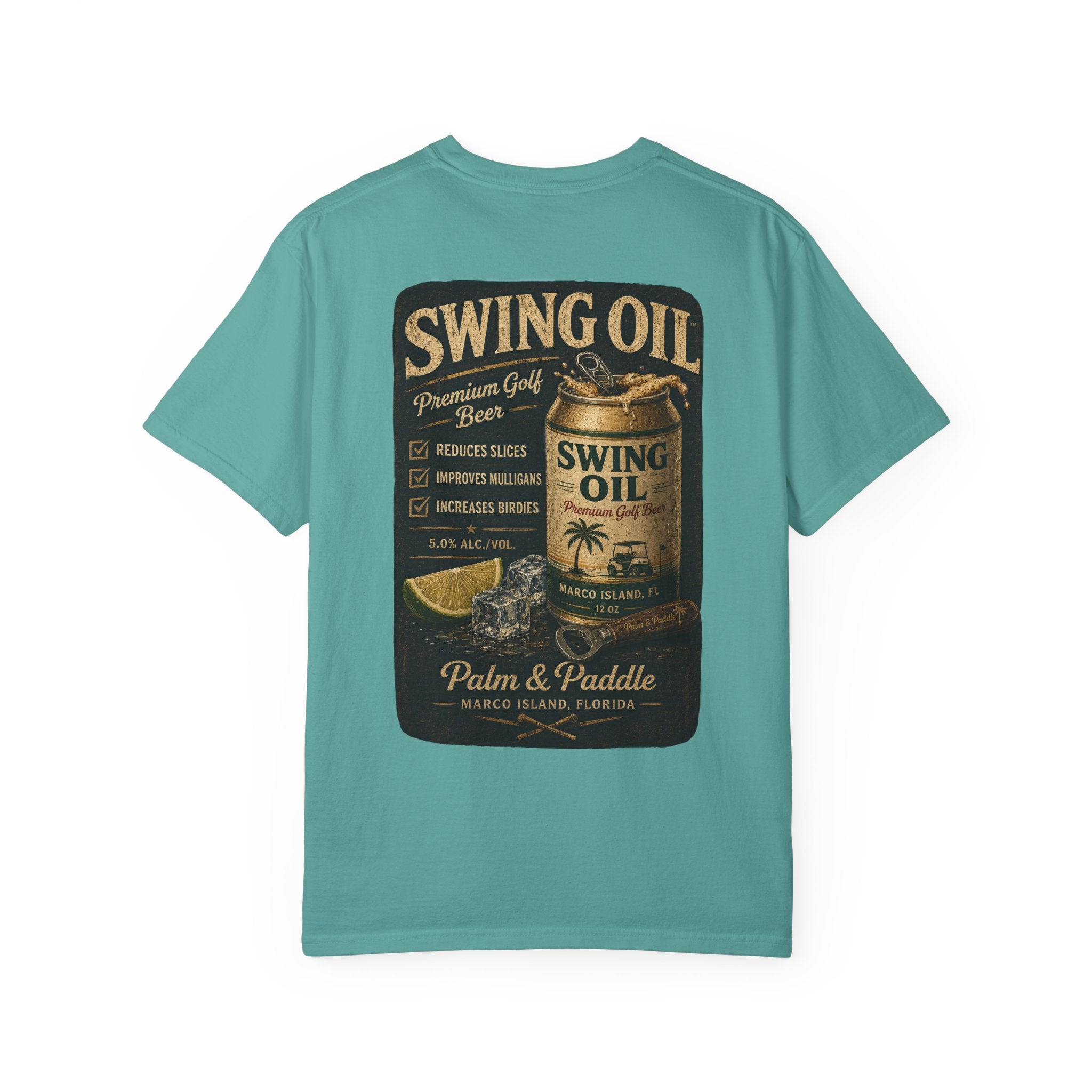 Swing Oil Vintage Graphic T-Shirt — Palm & Paddle Retro Beach Beer Design