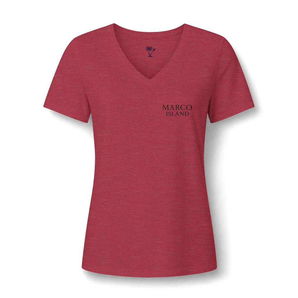 Women's V-Neck Tee — Marco Island Palm & Paddle Graphic