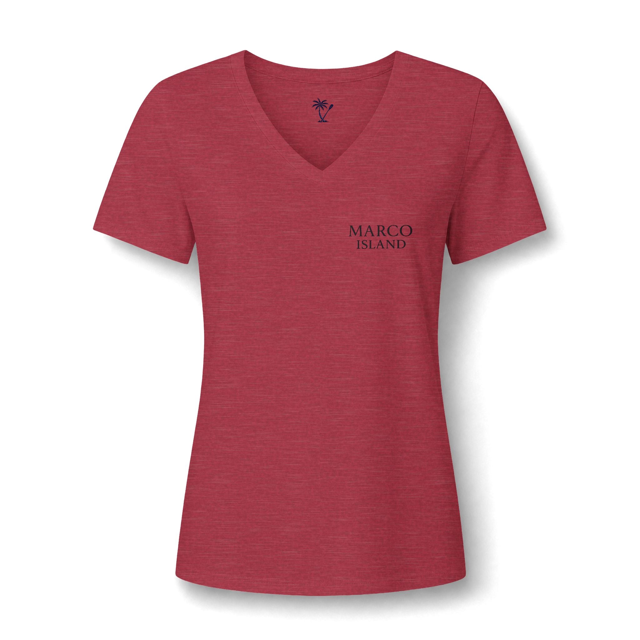Women's V-Neck Tee — Marco Island Palm & Paddle Graphic