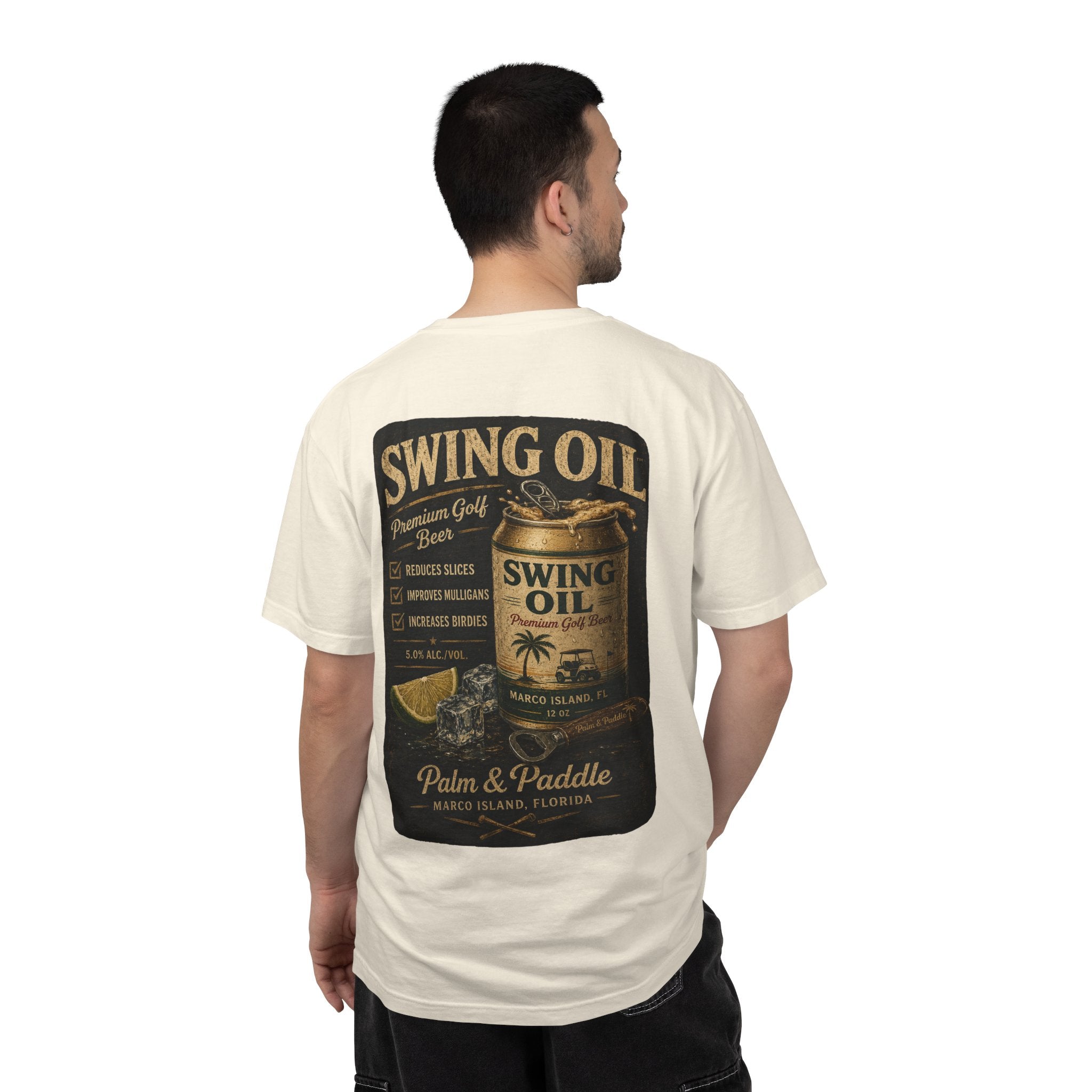 Swing Oil Vintage Graphic T-Shirt — Palm & Paddle Retro Beach Beer Design