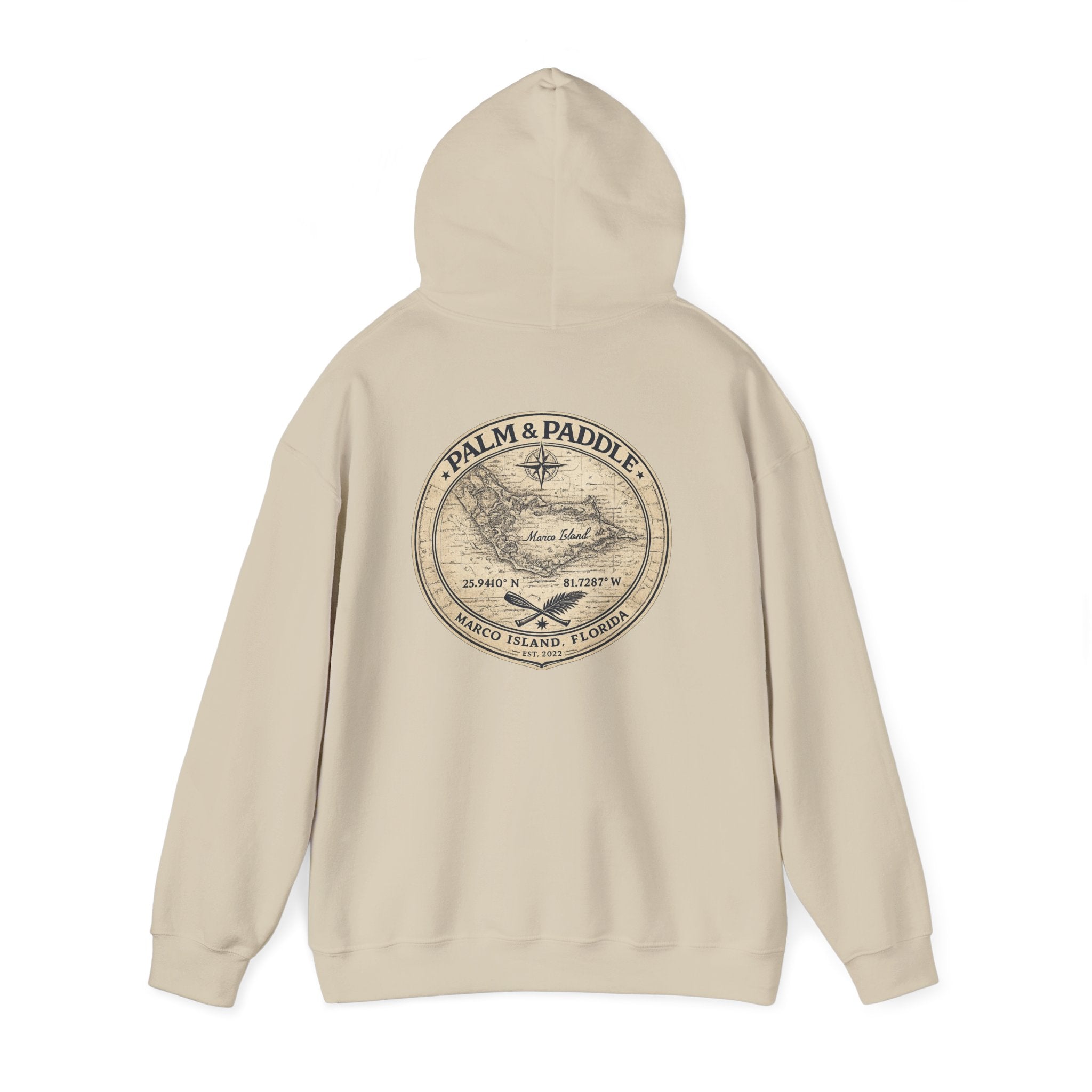 Hoodie — Vintage Palm Paddle Marco Island Map Logo