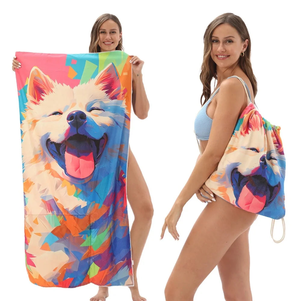 Beach Towel, Lightweight, Quick-Drying, Super Absorbent Soft Beach Towel, Foldable Backpack Style