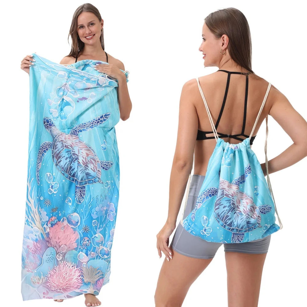 Beach Towel, Lightweight, Quick-Drying, Super Absorbent Soft Beach Towel, Foldable Backpack Style