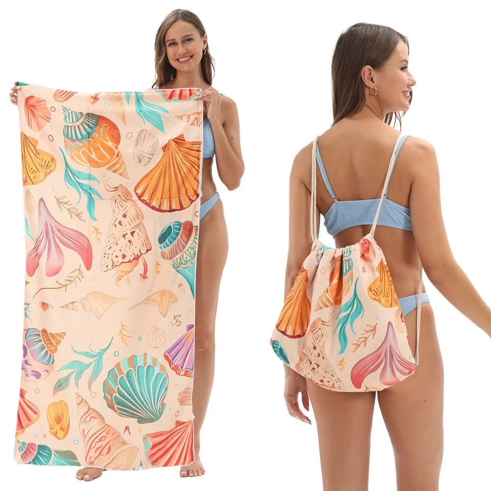 Beach Towel, Lightweight, Quick-Drying, Super Absorbent Soft Beach Towel, Foldable Backpack Style