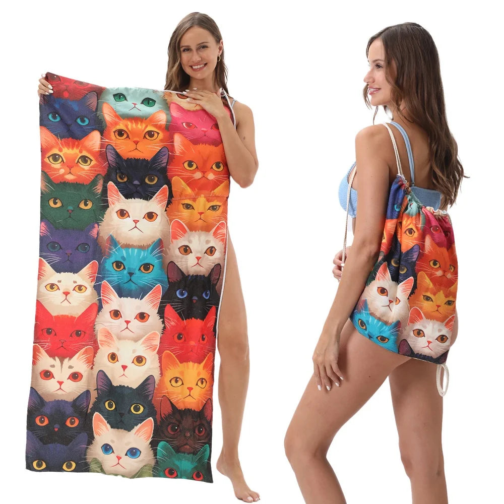 Beach Towel, Lightweight, Quick-Drying, Super Absorbent Soft Beach Towel, Foldable Backpack Style